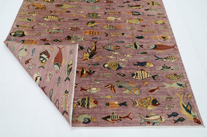 204 x 300 cm | Oriental Fish Pink Area Rug Afghan Hand Knotted Veg Dye Wool carpet