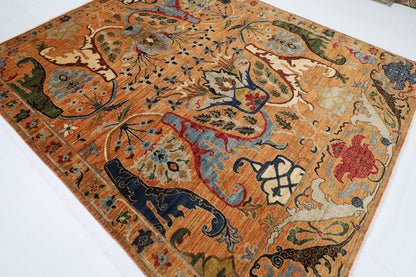 250 x 304 cm | rust Gold Kawros  Area Rug Afghan Hand Knotted veg Dye Wool carpet