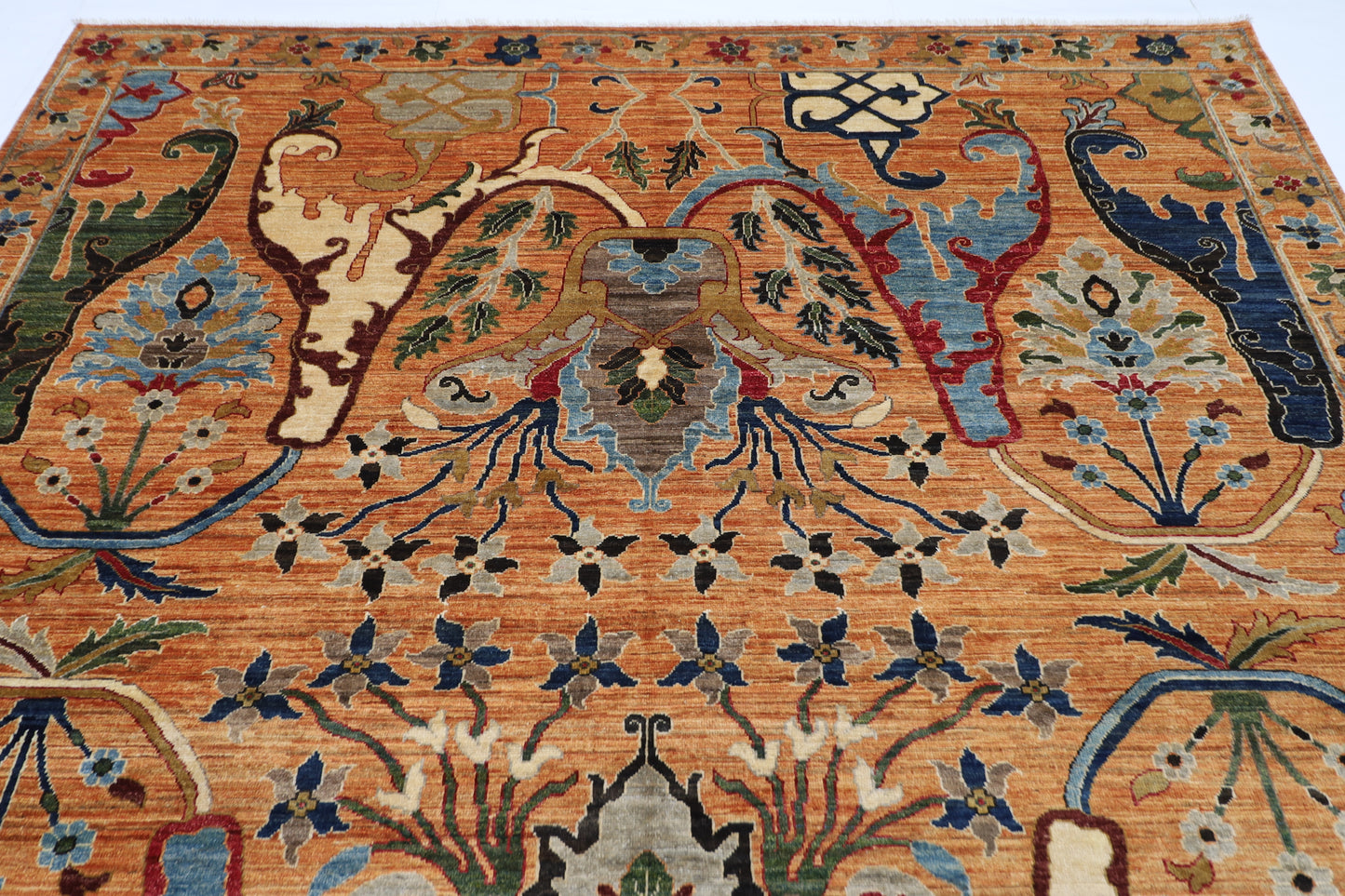 250 x 304 cm | rust Gold Kawros  Area Rug Afghan Hand Knotted veg Dye Wool carpet