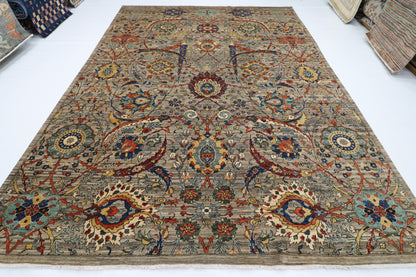 270 x 367 cm | Oriental Gray Area Rug Afghan Hand Knotted Veg Dye Wool carpet
