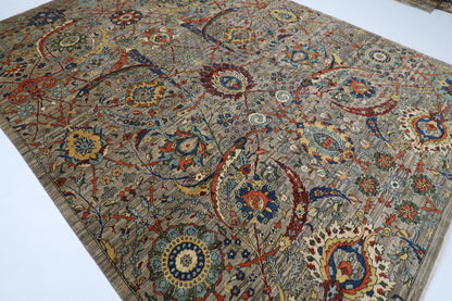 270 x 367 cm | Oriental Gray Area Rug Afghan Hand Knotted Veg Dye Wool carpet