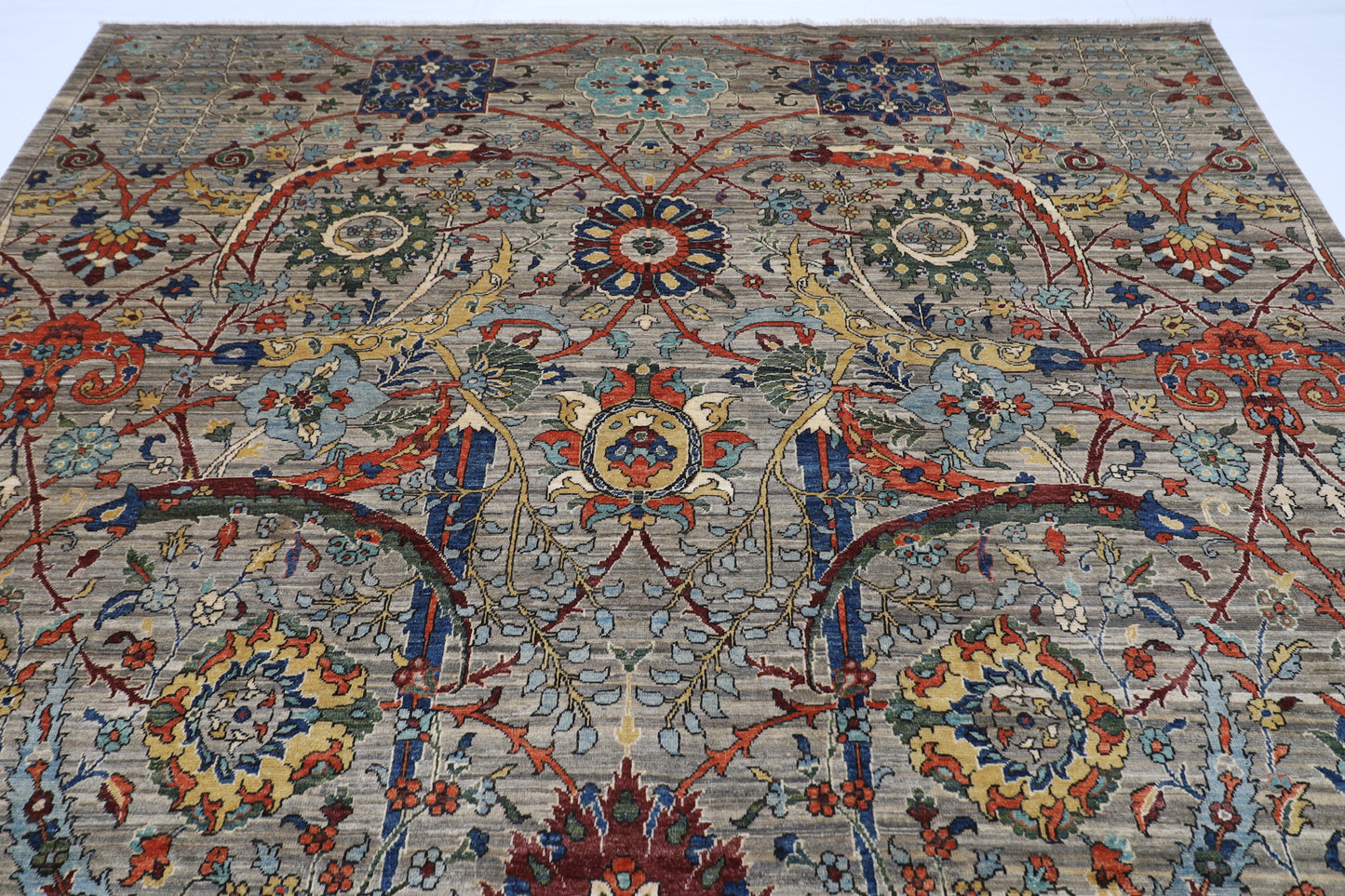 270 x 367 cm | Oriental Gray Area Rug Afghan Hand Knotted Veg Dye Wool carpet
