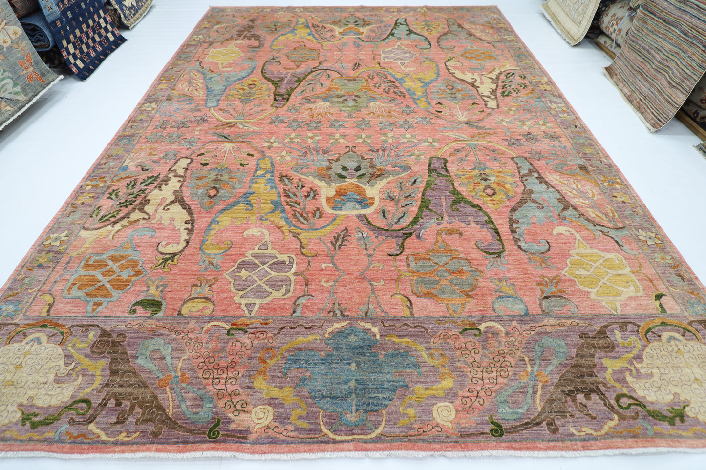 305 x 415 cm | Large Kawros Pink Area Rug Afghan Hand Knotted veg Dye Wool carpet