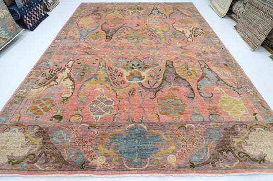 305 x 415 cm | Large Kawros Pink Area Rug Afghan Hand Knotted veg Dye Wool carpet