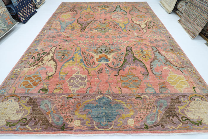 305 x 415 cm | Large Kawros Pink Area Rug Afghan Hand Knotted veg Dye Wool carpet