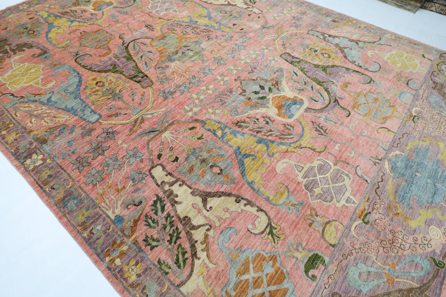 305 x 415 cm | Large Kawros Pink Area Rug Afghan Hand Knotted veg Dye Wool carpet