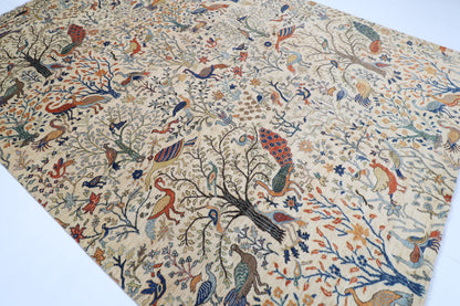 271 x 367 cm | Oriental Birds Beige Area Rug Afghan Hand Knotted Veg Dye Wool carpet