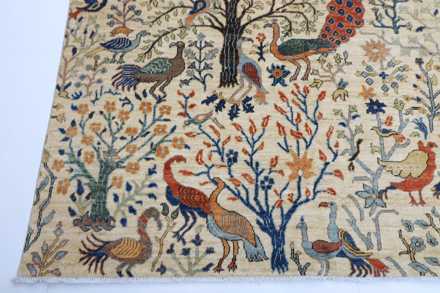 271 x 367 cm | Oriental Birds Beige Area Rug Afghan Hand Knotted Veg Dye Wool carpet