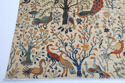 271 x 367 cm | Oriental Birds Beige Area Rug Afghan Hand Knotted Veg Dye Wool carpet