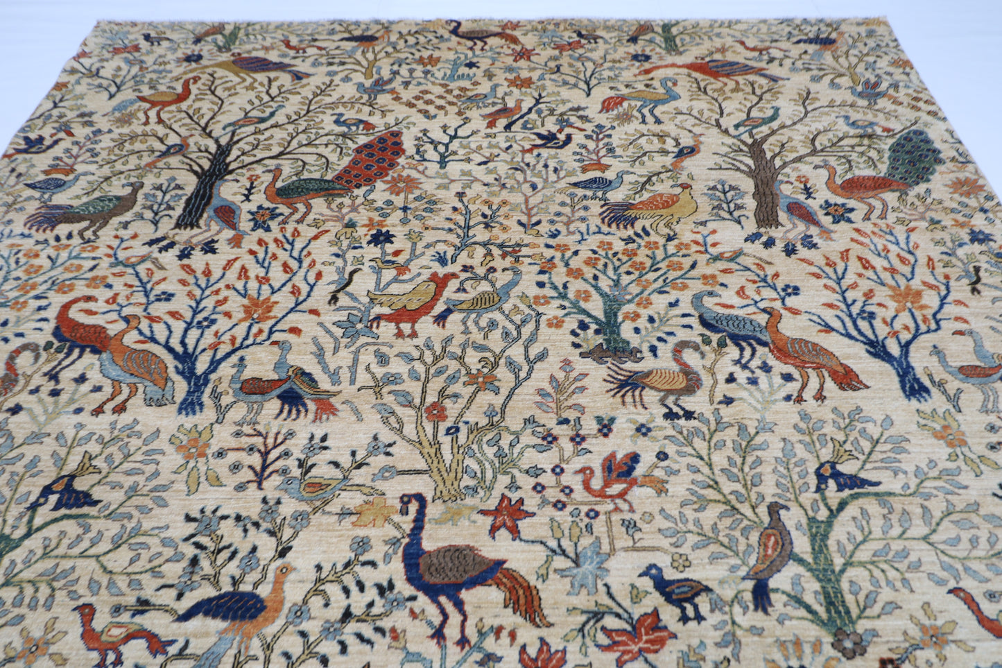 271 x 367 cm | Oriental Birds Beige Area Rug Afghan Hand Knotted Veg Dye Wool carpet