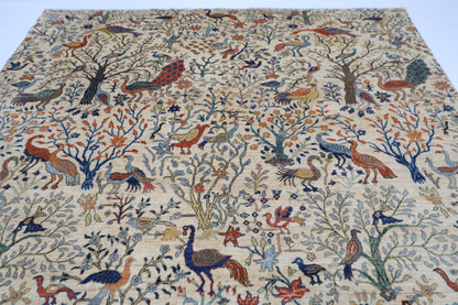 271 x 367 cm | Oriental Birds Beige Area Rug Afghan Hand Knotted Veg Dye Wool carpet