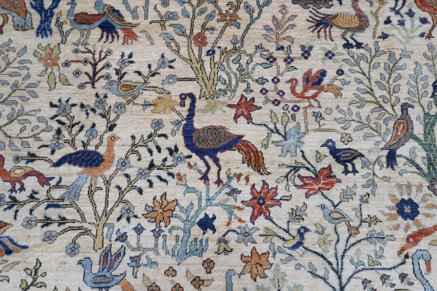 271 x 367 cm | Oriental Birds Beige Area Rug Afghan Hand Knotted Veg Dye Wool carpet