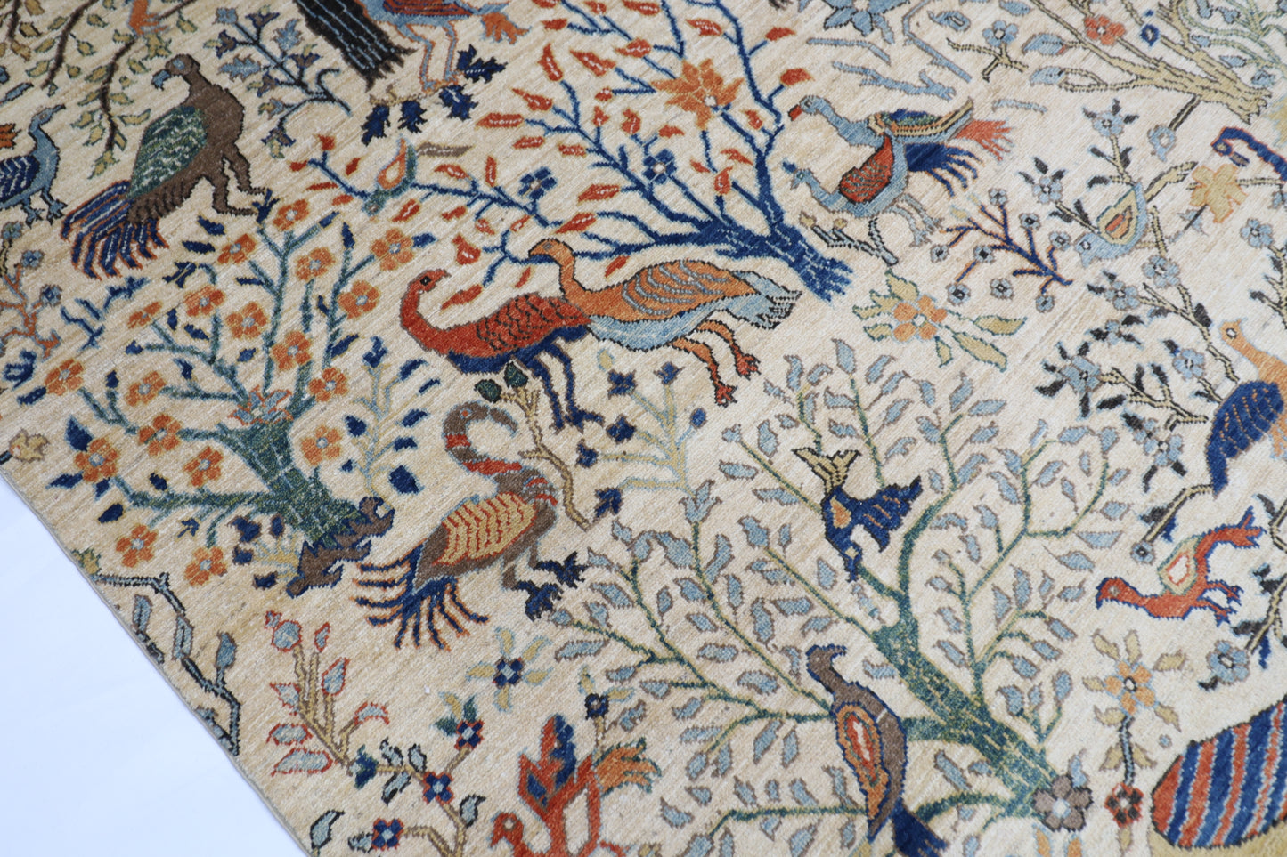 271 x 367 cm | Oriental Birds Beige Area Rug Afghan Hand Knotted Veg Dye Wool carpet
