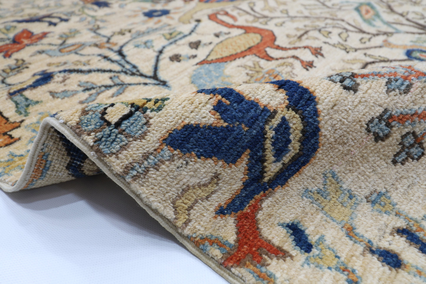 271 x 367 cm | Oriental Birds Beige Area Rug Afghan Hand Knotted Veg Dye Wool carpet