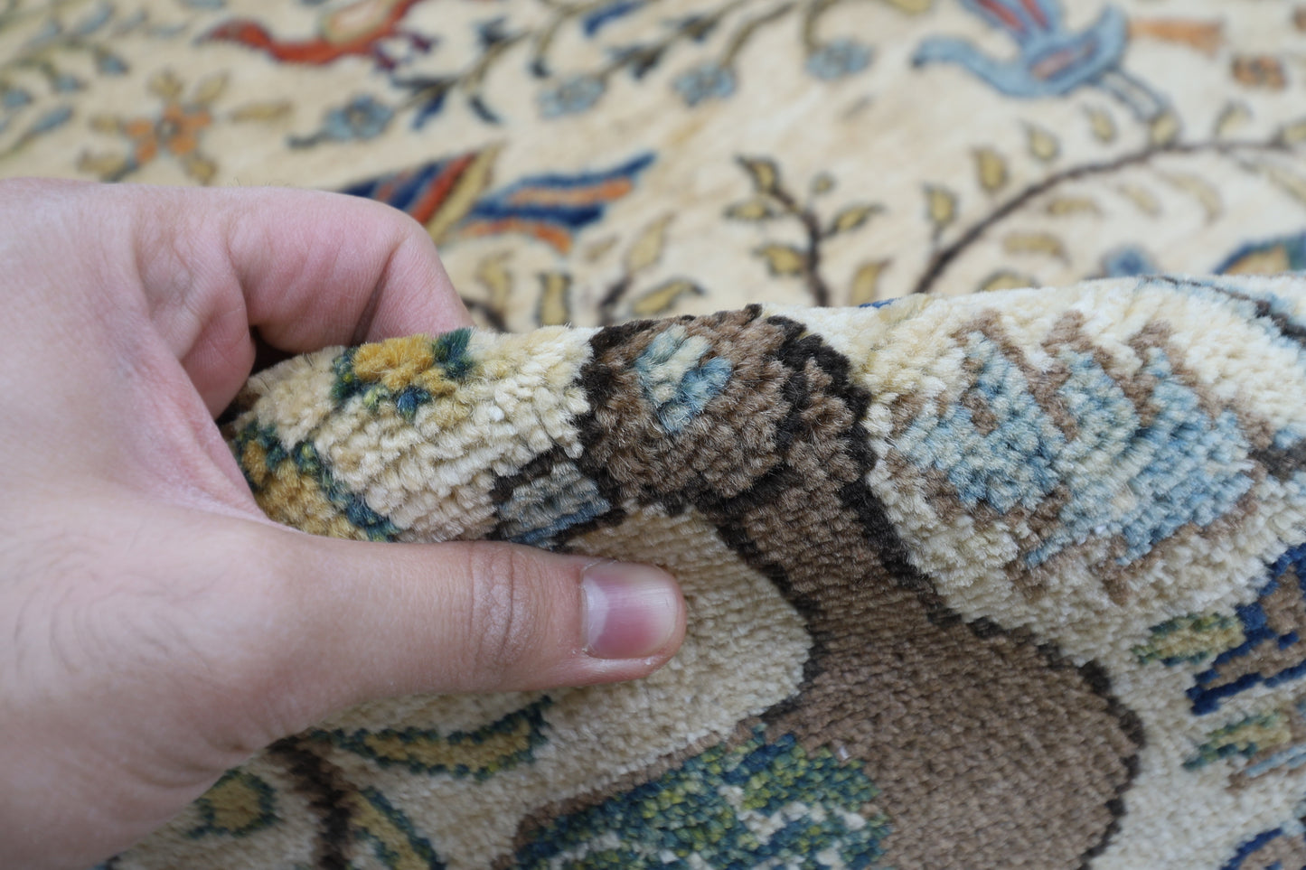 271 x 367 cm | Oriental Birds Beige Area Rug Afghan Hand Knotted Veg Dye Wool carpet