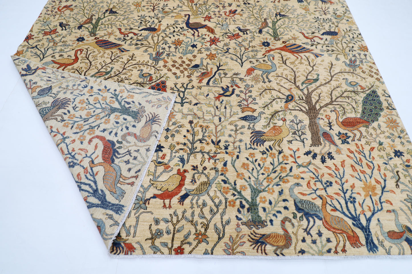 271 x 367 cm | Oriental Birds Beige Area Rug Afghan Hand Knotted Veg Dye Wool carpet