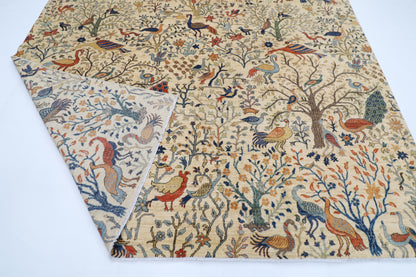 271 x 367 cm | Oriental Birds Beige Area Rug Afghan Hand Knotted Veg Dye Wool carpet
