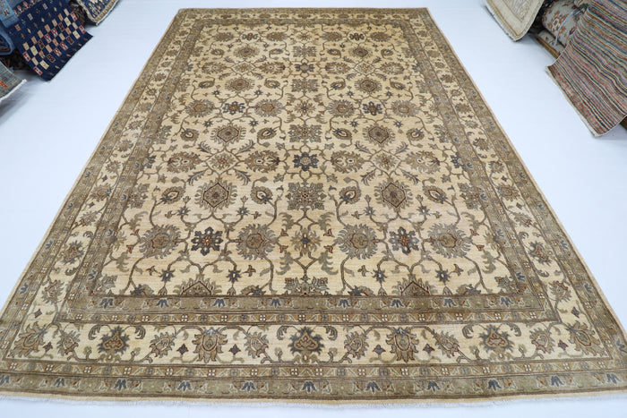 268 x 357 cm | Oriental Floral Beige Area Rug Afghan Hand Knotted Veg Dye Wool carpet