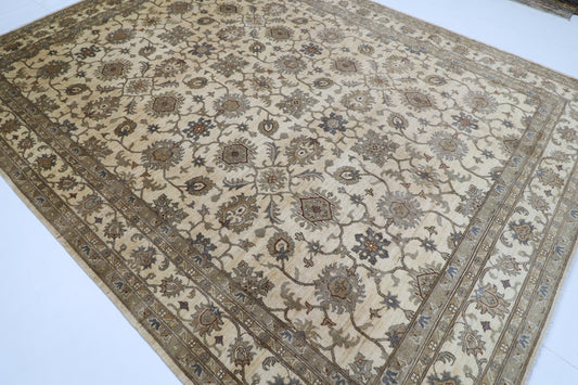 268 x 357 cm | Oriental Floral Beige Area Rug Afghan Hand Knotted Veg Dye Wool carpet