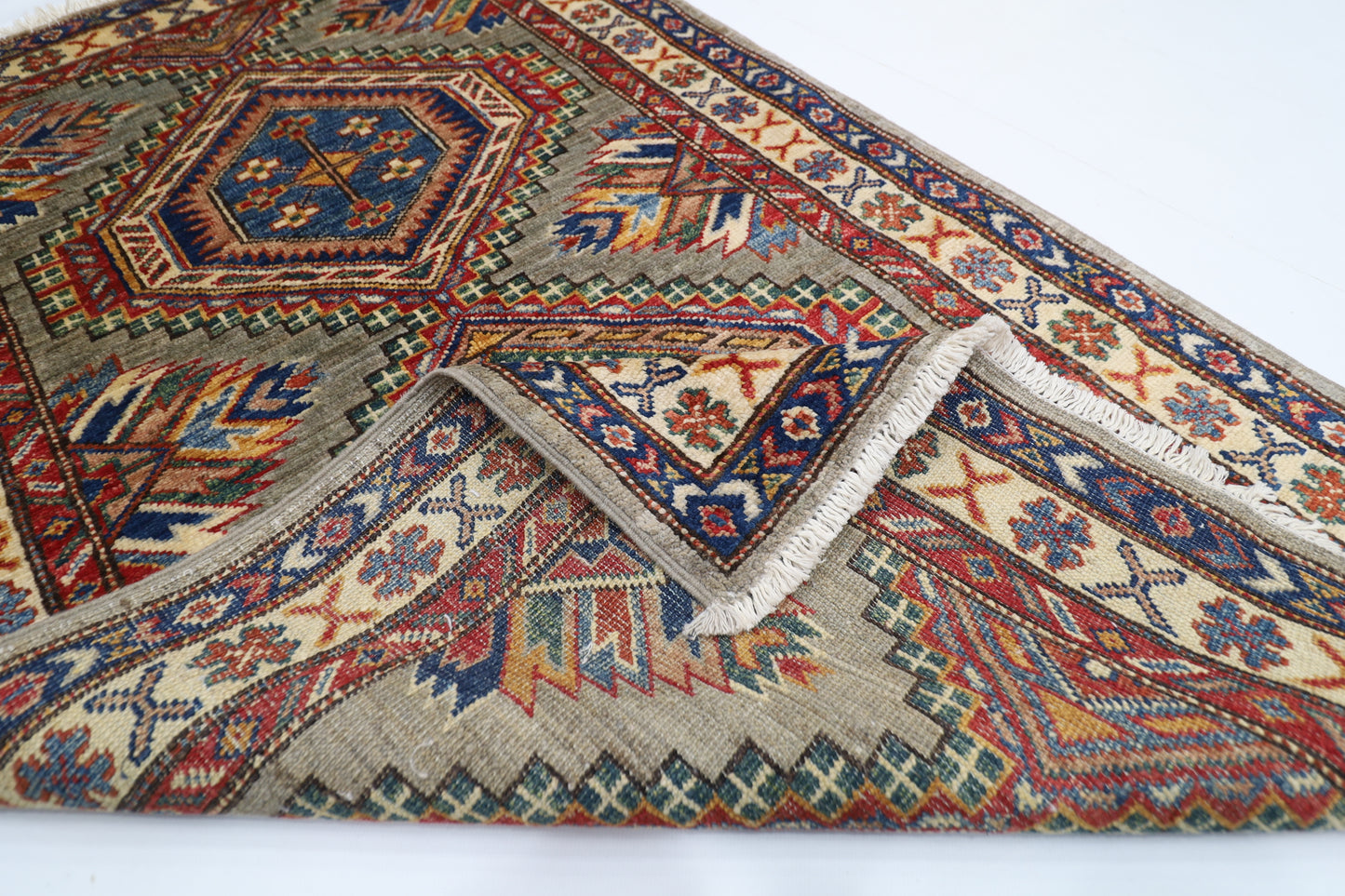 80 x 134 cm | Kazak Grey Afghan Hand Knotted Carpet