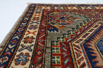 80 x 134 cm | Kazak Grey Afghan Hand Knotted Carpet