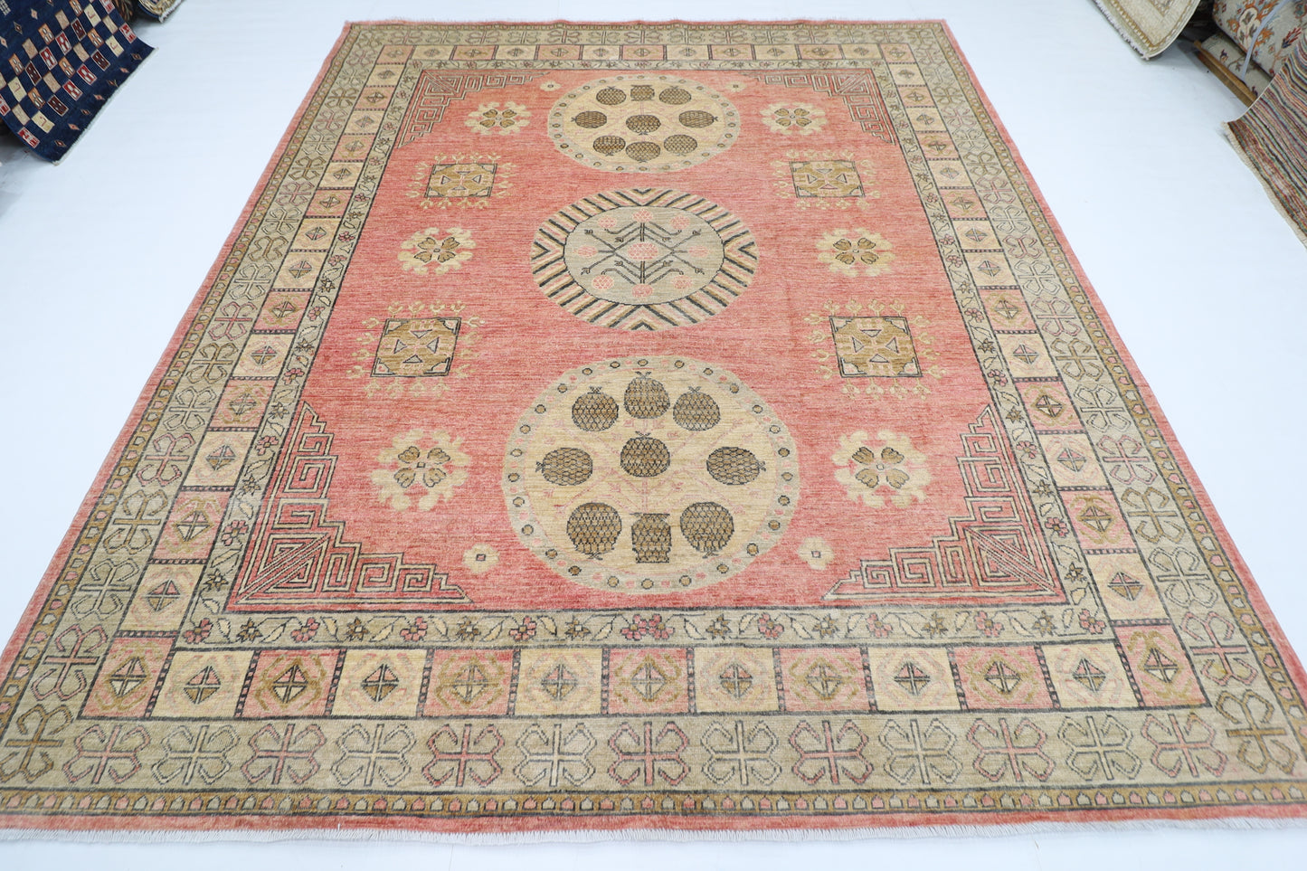 254 x 294 cm | Suzani Pink Area Rug Afghan Hand Knotted veg Dye Wool carpet