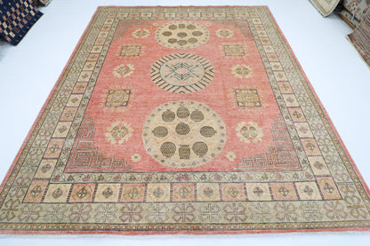 254 x 294 cm | Suzani Pink Area Rug Afghan Hand Knotted veg Dye Wool carpet