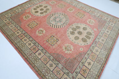 254 x 294 cm | Suzani Pink Area Rug Afghan Hand Knotted veg Dye Wool carpet