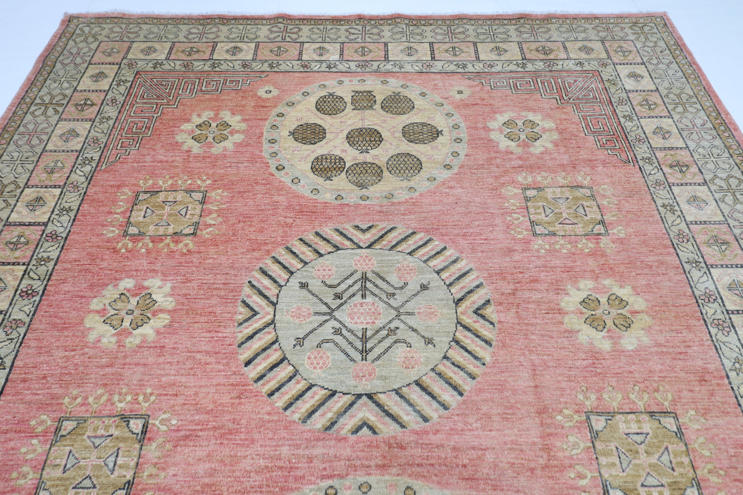 254 x 294 cm | Suzani Pink Area Rug Afghan Hand Knotted veg Dye Wool carpet