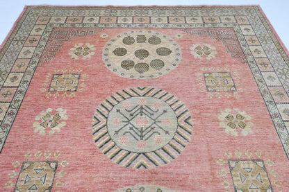 254 x 294 cm | Suzani Pink Area Rug Afghan Hand Knotted veg Dye Wool carpet