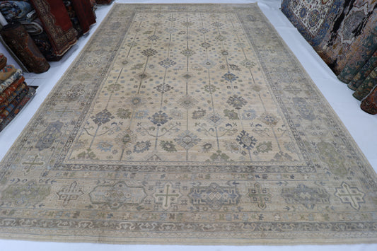 431 x 607 cm | Khotan Beige Area Rug Afghan Hand Knotted Veg Dye Wool carpet