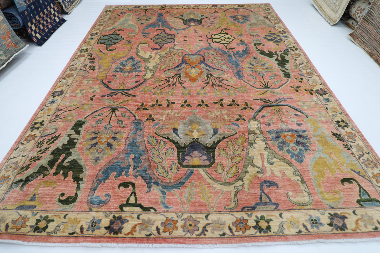 284 x 370 cm | Large Kawros Pink Area Rug Afghan Hand Knotted veg Dye Wool carpet