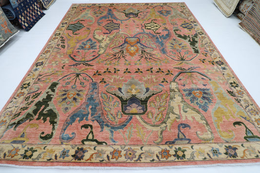 284 x 370 cm | Large Kawros Pink Area Rug Afghan Hand Knotted veg Dye Wool carpet