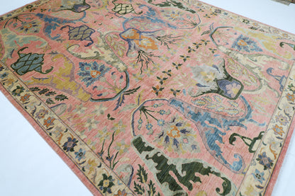 284 x 370 cm | Large Kawros Pink Area Rug Afghan Hand Knotted veg Dye Wool carpet