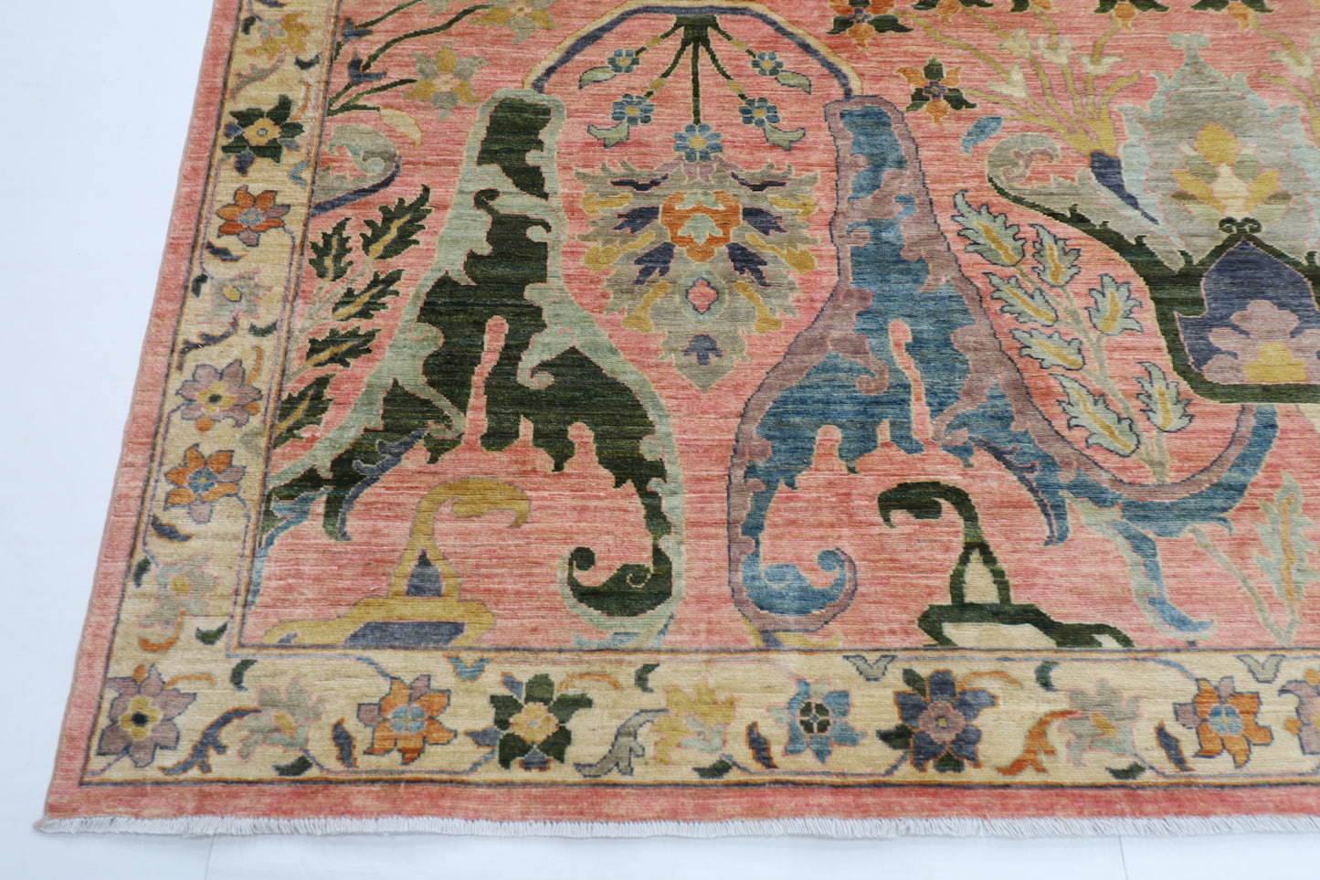 284 x 370 cm | Large Kawros Pink Area Rug Afghan Hand Knotted veg Dye Wool carpet