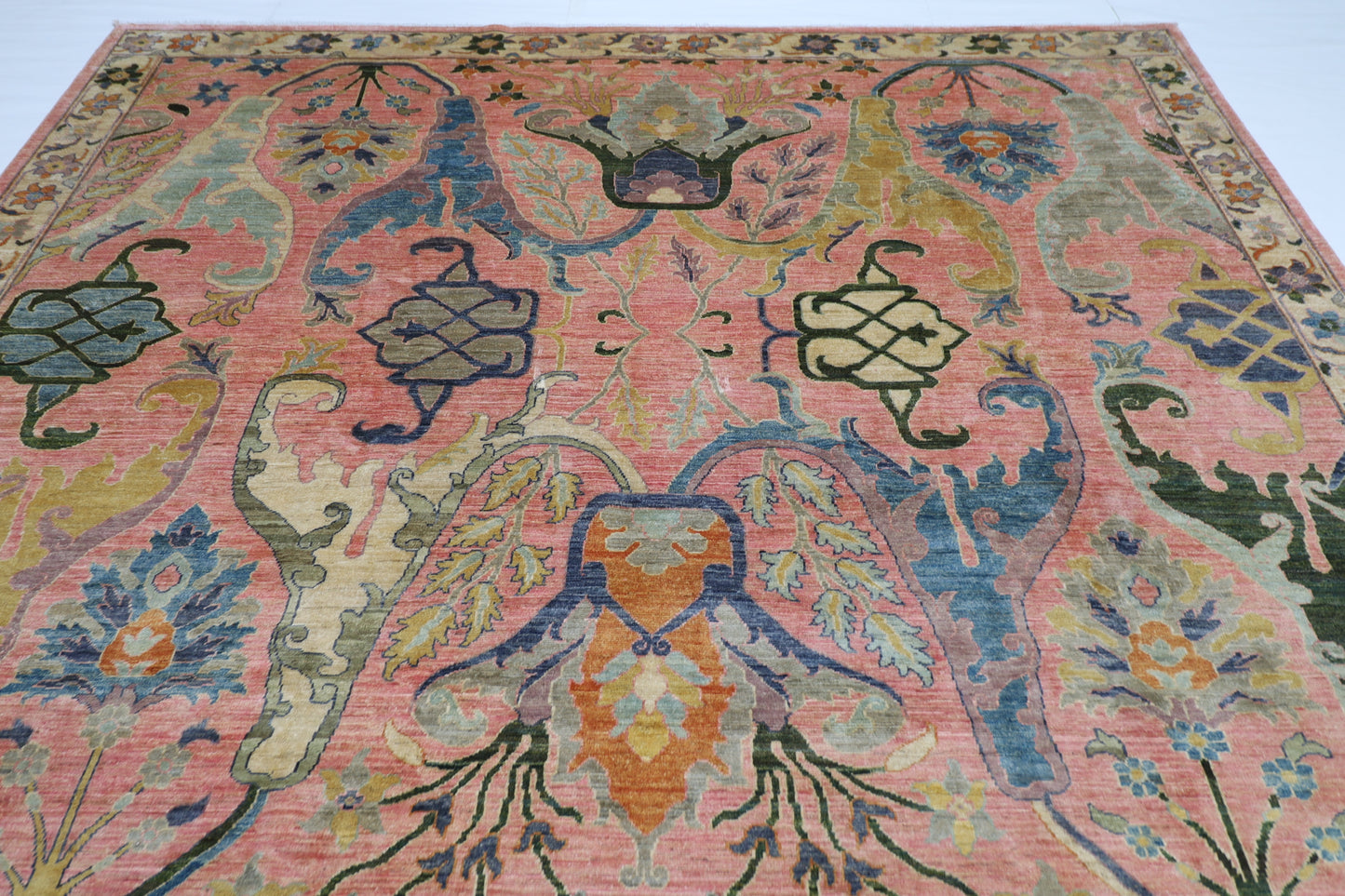284 x 370 cm | Large Kawros Pink Area Rug Afghan Hand Knotted veg Dye Wool carpet