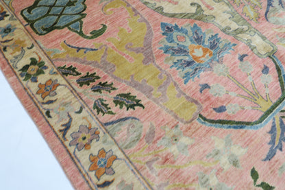284 x 370 cm | Large Kawros Pink Area Rug Afghan Hand Knotted veg Dye Wool carpet