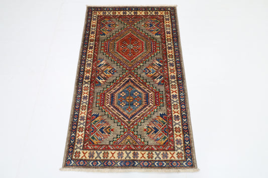 81 x 134 cm | Kazak Grey Afghan Hand Knotted Carpet