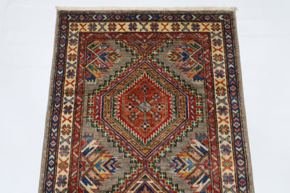 81 x 134 cm | Kazak Grey Afghan Hand Knotted Carpet