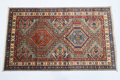 81 x 134 cm | Kazak Grey Afghan Hand Knotted Carpet