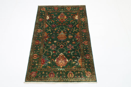 86 x 127 cm | Sultani Green Afghan Hand Knotted Carpet