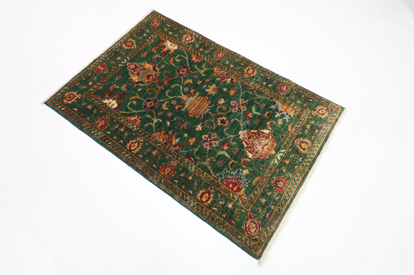 86 x 127 cm | Sultani Green Afghan Hand Knotted Carpet