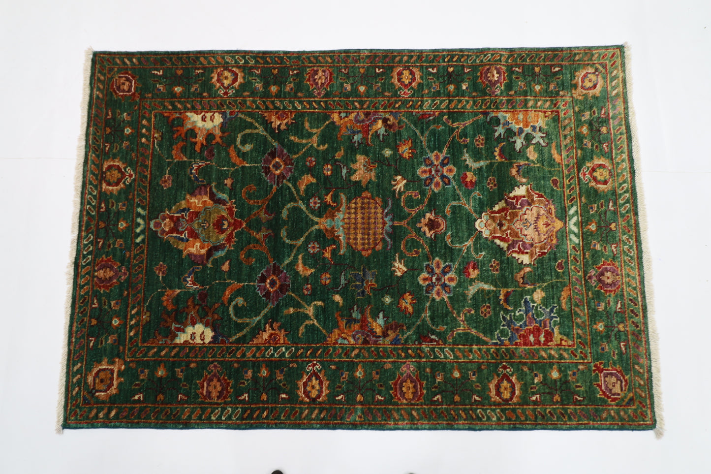 86 x 127 cm | Sultani Green Afghan Hand Knotted Carpet