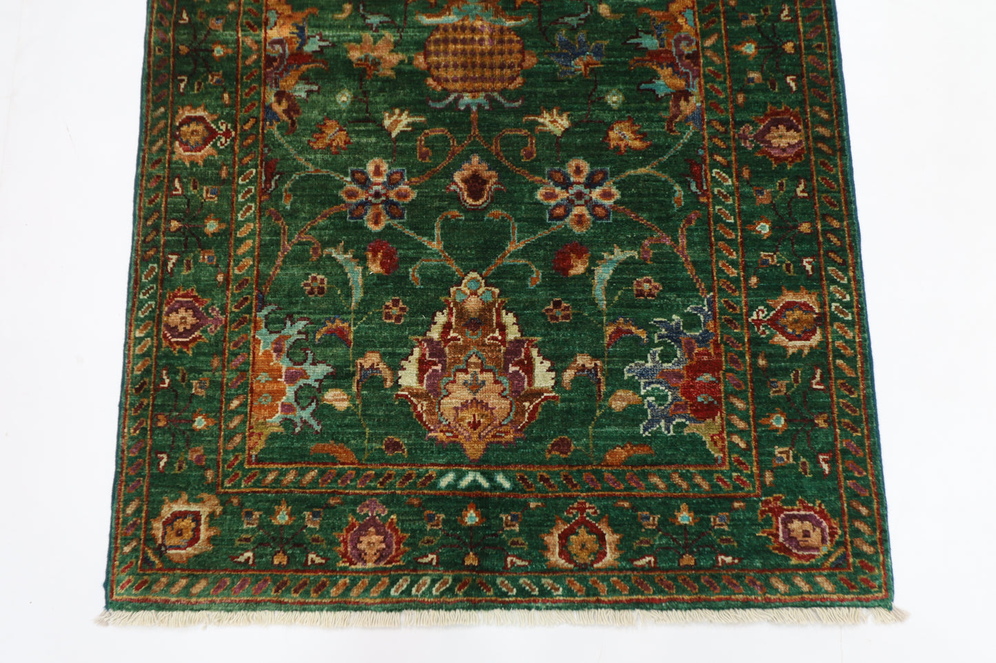 88 x 132 cm | Sultani Green Afghan Hand Knotted Carpet