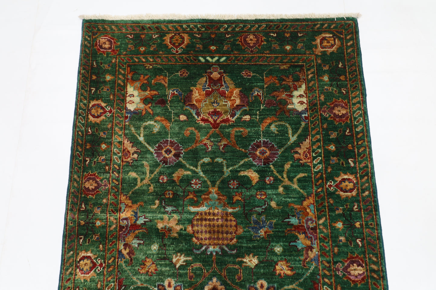 88 x 132 cm | Sultani Green Afghan Hand Knotted Carpet