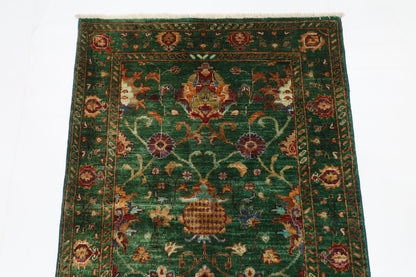 88 x 132 cm | Sultani Green Afghan Hand Knotted Carpet