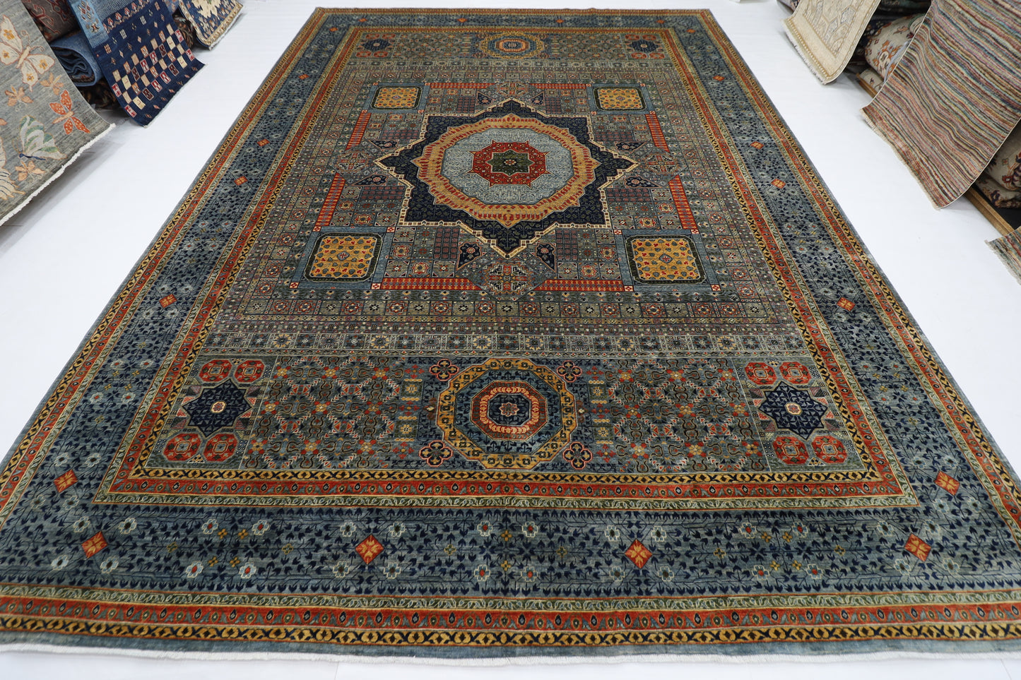 310 x 424 cm | Oriental Mamluk Fine Gray Area Rug Afghan Hand Knotted Veg Dye Wool carpet
