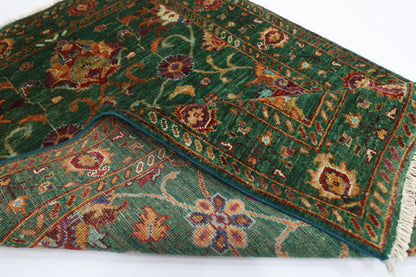 88 x 132 cm | Sultani Green Afghan Hand Knotted Carpet