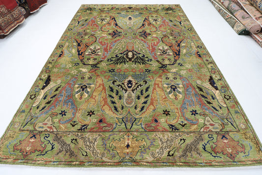 269 x 369 cm | Kawros Green Area Rug Afghan Hand Knotted Veg Dye Wool carpet