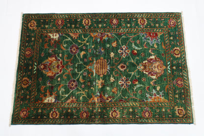 88 x 132 cm | Sultani Green Afghan Hand Knotted Carpet